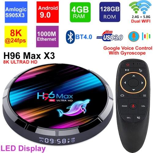 H96 MAX X3 Android 9.0 8K Smart TV BOX Amlogic S905X3 4GB RAM 128GB 5G Wifi BT4.0 1000M Ethernet USB3.0 H.265 8K TV Set Top Box