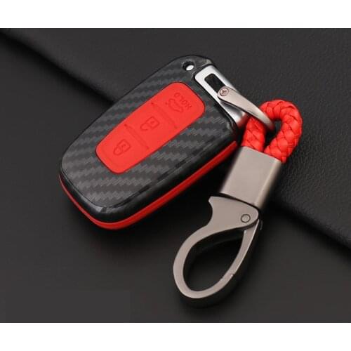Carbon Fiber silicone car key case cover For Hyundai Solaris HB20 Veloster SR IX35 Accent Elantra i30 For KIA RIO K2 K3 Sportage