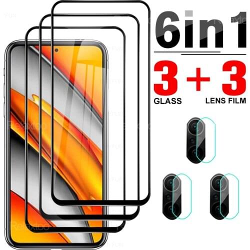 6 In 1 Full Cover Tempered Glass Protective For Xiaomi Poco F3 Screen Protector Camera Lens Film For Xaomi Poxo Poko F 3 6.67"