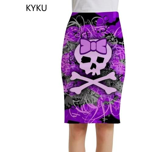 KYKU Skull Skirts Women Kawaii Elegant Hip Hop Office Lovely Sexy Ladies Skirts Womens Vintage Casual Korean Knitted