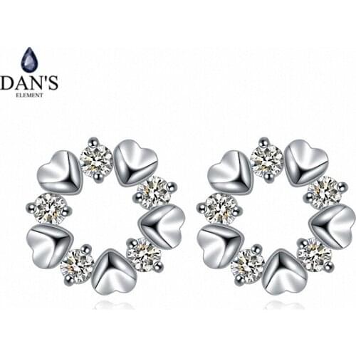 DANS ELEMENT New Sales AAA Zirconia Micro Inlays White Gold Color Heart Flower Earrings For Women Valentines Gift 109940white