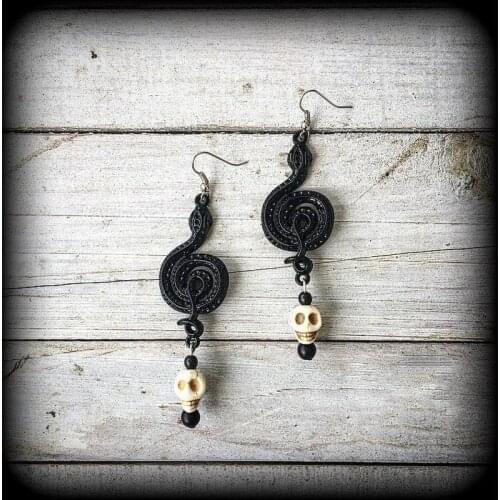 Goth Black Snake Serpents Skull Earrings Drop Serpent Gothic Statement Punk Jewelry Women Fashion Gift Wholesale 2021 Trend