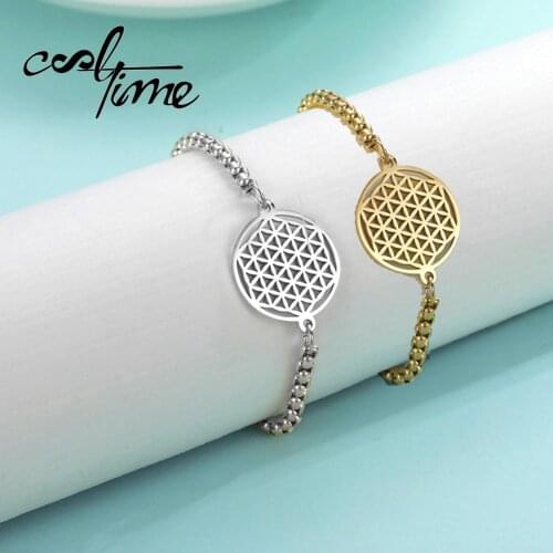 COOLTIME Flower of Life Charms Bracelet Women Stainless Steel Mandala Box Chain Bracelet Bangle Jewelry Accessories Mothers Day