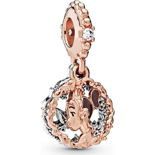100% 925 Sterling Silver Charm Rose Gold Princess Diana Pendant Fit Pandora Women Bracelet & Necklace Diy Jewelry