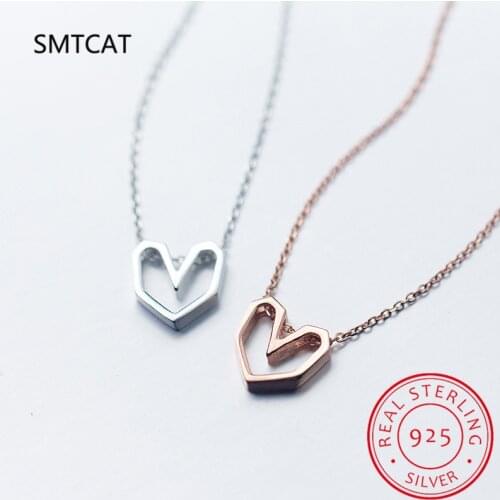 Rose Gold Color Geometric Heart Choker Necklace Charm Sexy 100% 925 Sterling Silver Pendant For Women Party Jewelry Gift