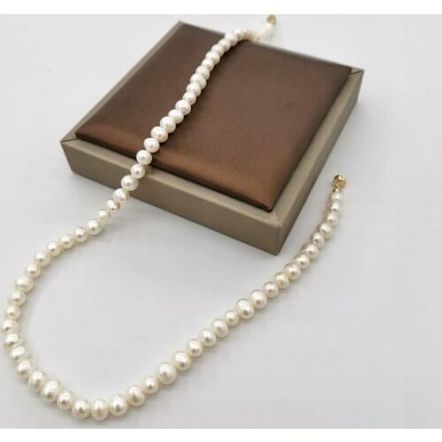 6mm White Freshwater Pearl Necklace 14K Gold Filled Magnet Clasp Pearls Beaded Collier Perles Classic Elegant For Women Necklace