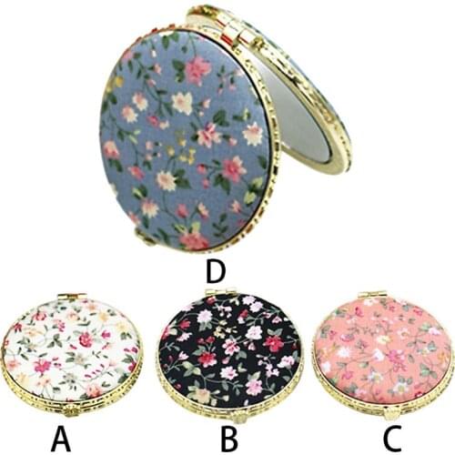 1Pc Mini Round Pocket Folding Makeup Mirror Vintage Double Sides Floral Printed Chinese Style Compact Cosmetic Tool Portable
