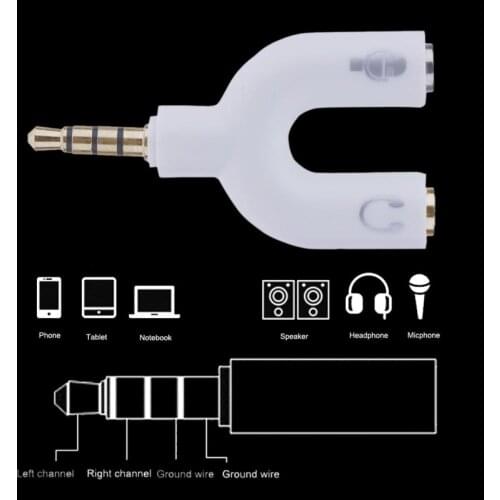 3.5mm Stereo Audio Y Splitter Microphone Mic & Audio Earphone 2 Way U Shape Jack Earphone Accessories For Xiaomi Samsung TXTB1