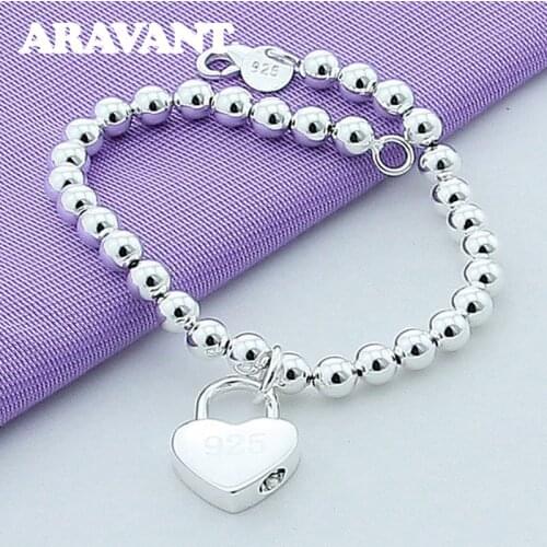 925 Jewelry Love Heart Pendant Beaded Bracelets For Women Wedding Fashion Silver Plated Jewelry