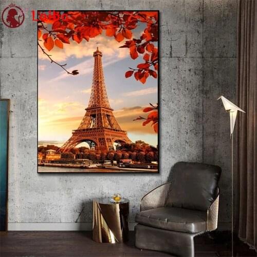 Diamond Embroidery Eiffel Tower, Paris, Flowers Picture Of Diamond Painting Full Square round drill Mosaic Cross Stitch Wall Art