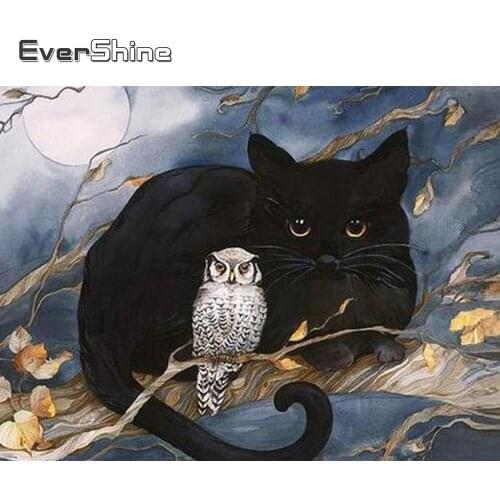 Evershine Diamond Painting Animals Cat Diamond Mosaic Cartoon Cross Stitch Beads Embroidery Pictures Of Rhinestones Decoration