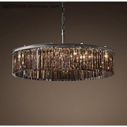 American RH glass crystal tube ceiling hanging pendant light lamp LED round circular living sitting dinning retro ceiling lamp