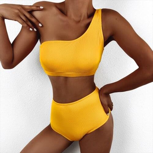 High Waist Bikini 2021 Sexy One Shoulder Swimsuit Women Swimwear Female Push up Bikini Set Swimming Wear Bathing Suit Swimsuits