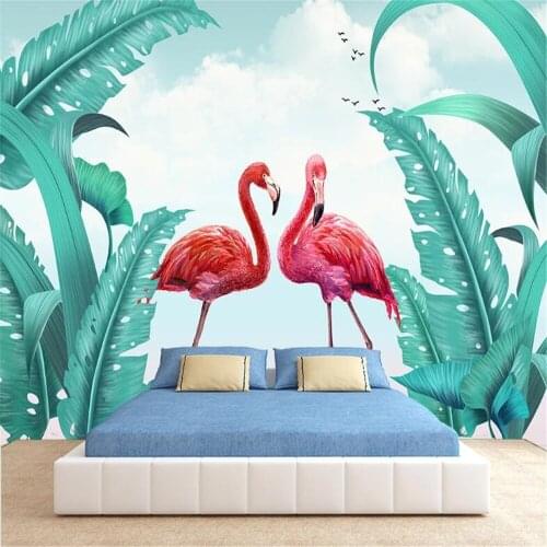 Milofi custom 3D stereo large wallpaper mural wall cloth hand-painted flamingo background wall decoration painting photo