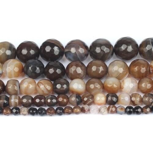 4/6/8/10/12mm Natural Faceted Coffee Stripe Agates Stone Beads Diy For Jewellery Making Bracelet Necklace 15'' Strand