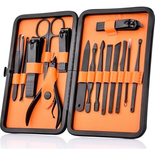 Black Stainless Steel Nail Art Clipper Kit Scissors Tweezers Manicure Cuticle Cutter Nail Art Tools Pedicure Manicure Set