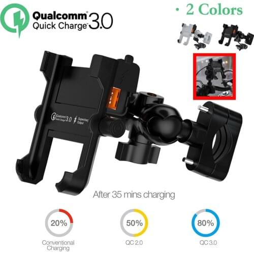 Motorcycle 360 Degree Rotation Aluminium Alloy Mobile Phone Holder With QC 3.0 USB Fast Charger Waterproof Stand Quick Charge