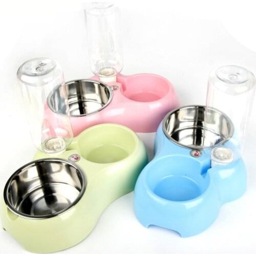 Double Bowl Birdbath Pet Drinking Fountain Cat Dogs Water Bowls Waterproof Basin Pet Dog Food Feeders Green Blue Pink