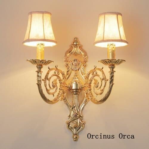 European retro zinc alloy wall lamp living room hallway French luxury LED double-headed gold decorative crystal wall lamp