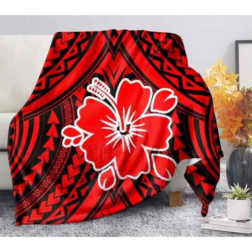 Flannel Blanket Hawaiian Red Hibiscus Printed Blanket Kids Warm Throws on Sofa Bed Home Bedspread Travel Anime Blanket