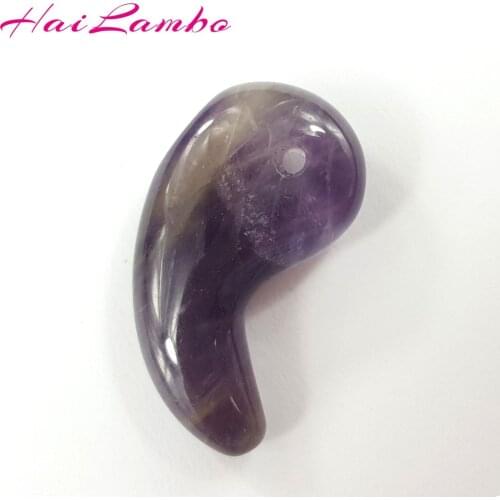 HaiLambo Handmade Amethysts Purple Crystal Carved Magatama Pendant Comma Beads Classic Romantic Jewelry Pendants for Gift GY05