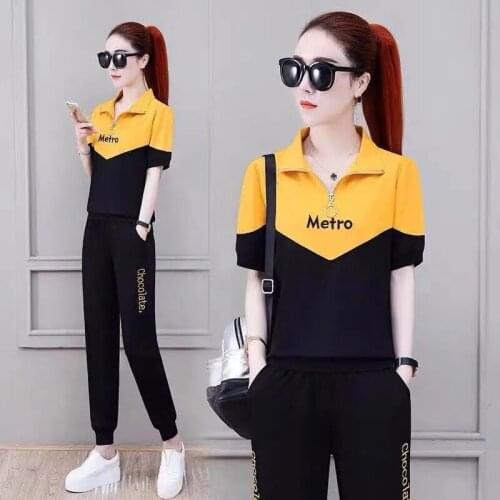 Spliced Contrast Color Tracksuit Women Casual Suit Summer Fashion Jogging Loose Stand Collar Sweatsuit Plus Size 2 Piece Set
