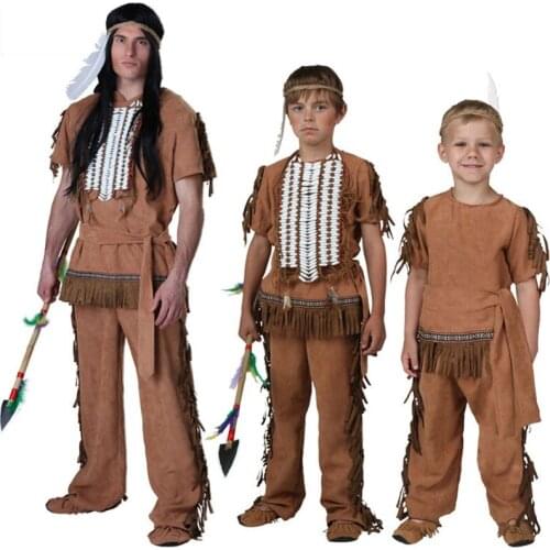 Adult Kid Boys Men African Original Indian Chief Jungle Costume Wild Man Halloween Party Cosplay Carnival Children