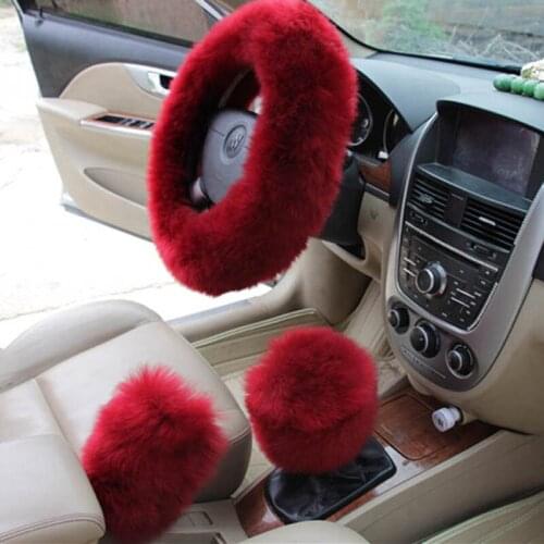 KKYSYELVA Fur Pink Warm Car steering wheel cover Winter Black Auto Interior Accessories 38cm Automobiles Steering-wheel Covers