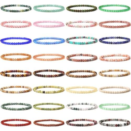 Men Bracelets Natural Ｍineral 4 mm Rhodonite Beads Bangle Handmade Elastic Jewelry Women Natural Chakra Reiki Pink Quart Pulsera