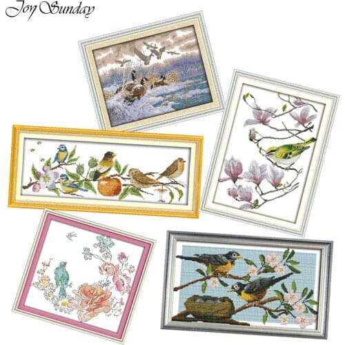 Joy Sunday Cross Stitch Kits DMC 11CT 14CT Birds Animals Patterns Water Soluble Canvas Printed Embroidery Kits Wall Home Decor
