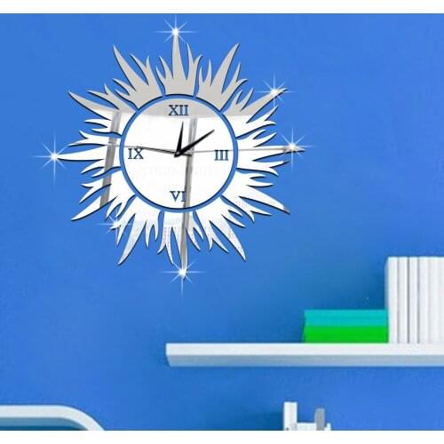 Modern Sunshine clock crystal decoration clock mirror wall clock sticker for home decoration ,3D mirror clock sticker