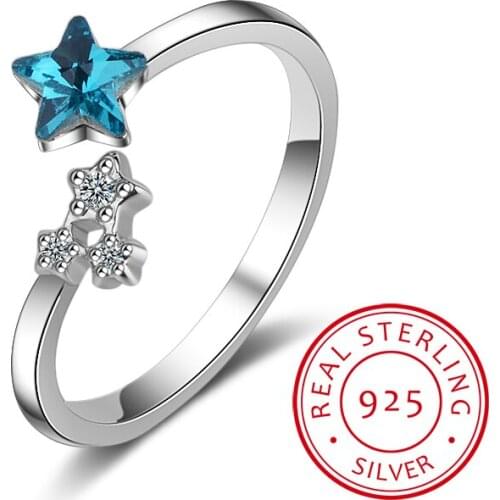 925 Sterling Silver Open Ring Blue Zirconia Jewelry Simple Womens Silver Jewelry Lucky Ring Romantic Wedding Jewelry