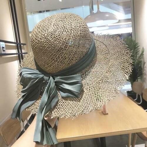 Summer women bucket hat панамы Hollow straw woven bowknot straw hat casual fashion basin hat sun shade sun hat 2020