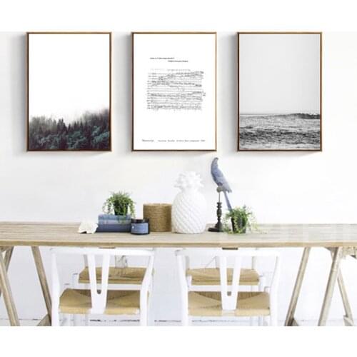 Canvas Poster Print Forest Lanscape Nordic Decorative Painting Chopin Manuscript Black and White Landscape for Living Room 2-25