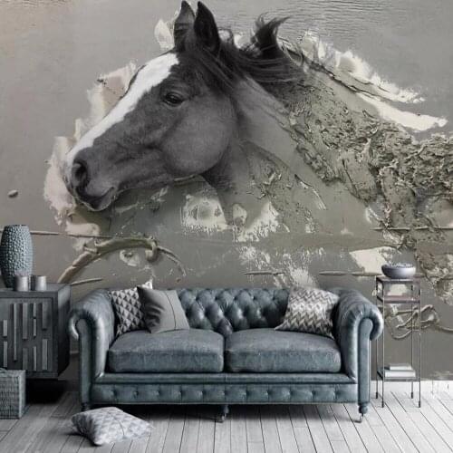 Milofi custom wallpaper mural pumping 3D embossed abstract white horse TV background wall decoration wallpaper