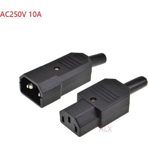 AC250V 250V 10A IEC Straight Cable Plug Connector Black female&male power supply Plug Rewirable cable wire Connector 3 pin AC