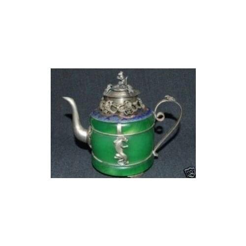 Crafts Arts Chinese Statue wholesale Tibetan Silver old green tea silver dragon jade Tibet tools wedding