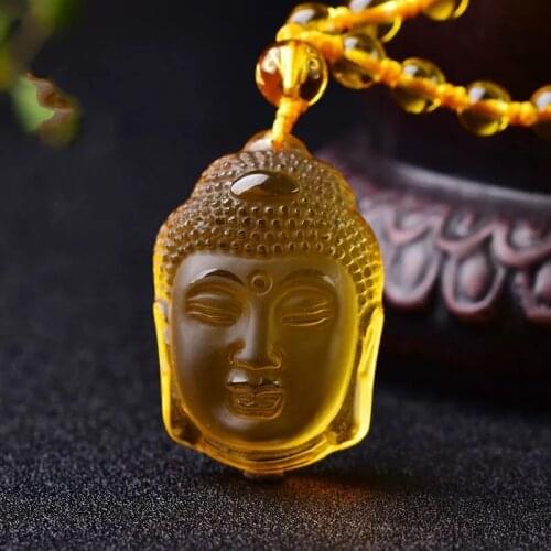Carved Natural White and Yellow pink Crystal Buddha Head Pendant Necklace Jewelry Charm Amulet Gift for Men Sweater Chain