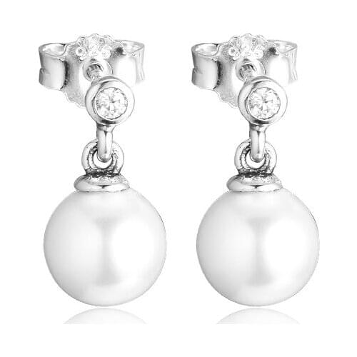 White Pearl Earrings 100% 925 Sterling Silver Jewelry Luminous Elegance Stud Earrings for Women Mothers Day Gift E061