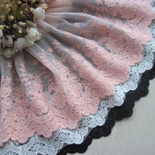 Width 22cm High Quality Lace Fabric, Soft Mesh Embroidered Dress Lace ,curtains Bedding Decorative Lace Trim 5Yards / Lot