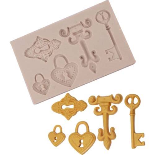 Retro Lock Key Silicone Mold Fondant Mould Cake Decorating Tools Chocolate Gumpaste Molds, Sugarcraft, Kitchen Gadget