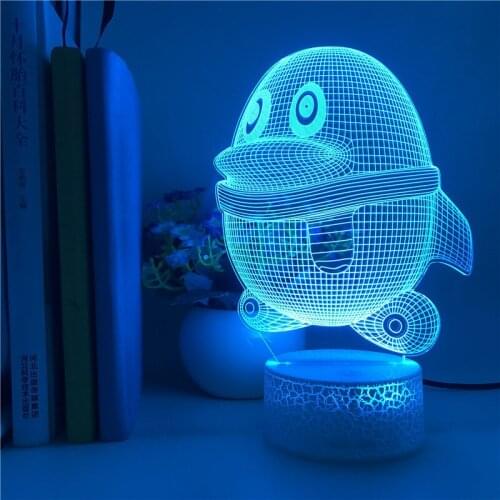 Cute 3D Desk Lamp Acrylic LED Night Light Penguin Nightlight Touch Sensor Hotel Room Atmosphere Decor Bluetooth Base Kids Gift