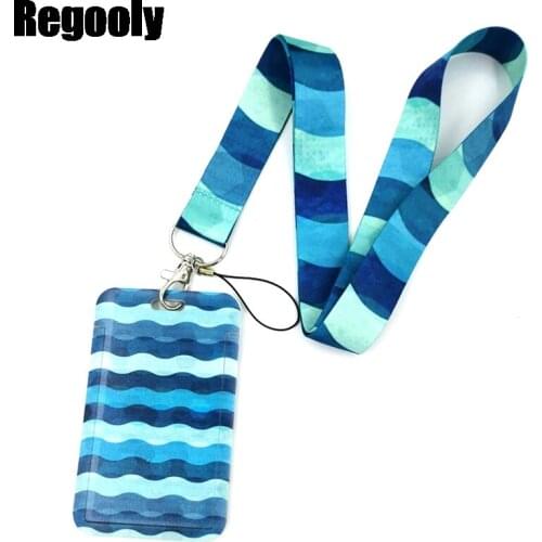 Blue Water Ripple Lines Anime Lanyard Badge Holder ID Card Lanyards Mobile Phone Rope Key Lanyard Neck Straps Keychain Key Ring