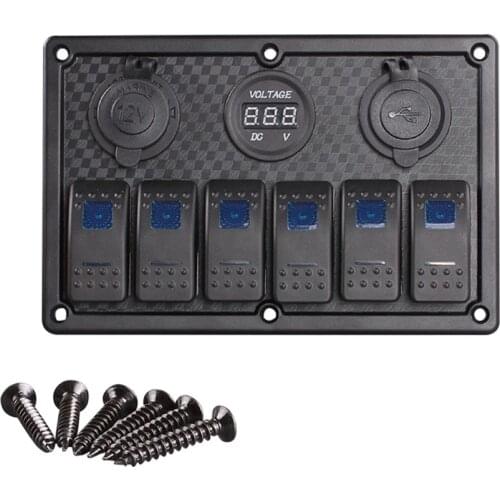 USB Cigarette Lighter Socket Voltmeter 6 Gang LED Car Boat Rocker Switch Panel Dual Car Switch Panel LED Boat Switch Panel