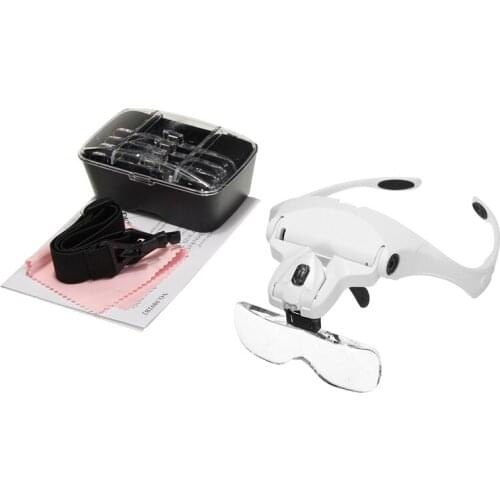Adjustable Headband Eyelash Extension 5 Lens Magnifying Glass Magnifier With LED Light Lamp Magnifying Glasses For False Lashes