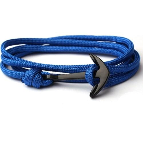 Kirykle High Quality Fashion Black Anchor Bracelet Mens Charm Survival Rope Chain Leather Friendship Bracelet Men Women Jewelry