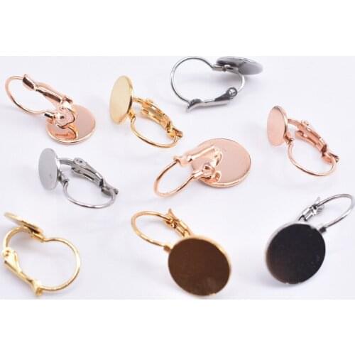 10pcs/lot Stainless Steel Leverback French Ear Wire Hooks Earring Clip with 8 10 12mm Flat Pad for DIY Handmade Jewelry Making