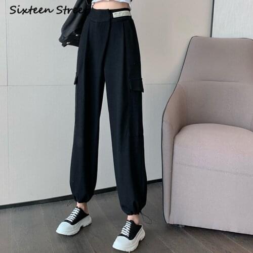 Women Bottoms Pants Y2K Joggers High Waist Aesthetic Straight Trousers Female Sweatpants Casual Elastic Waist Fall 2020 Korean