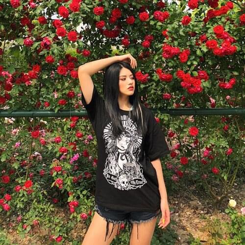 Graphic T Shirts Women Goth Dark Style Cartoon Print Woman Tshirts Vintage Gothic Tee Summer Tops Clothes Short Sleeve Hip Hop