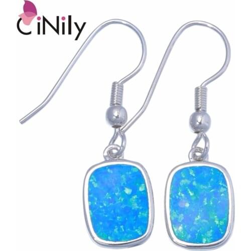 CiNily Created Blue White Fire Opal Silver Plated Wholesale for Women Jewelry Wedding Dangle Earrings 1 1/4" OH4461-62
